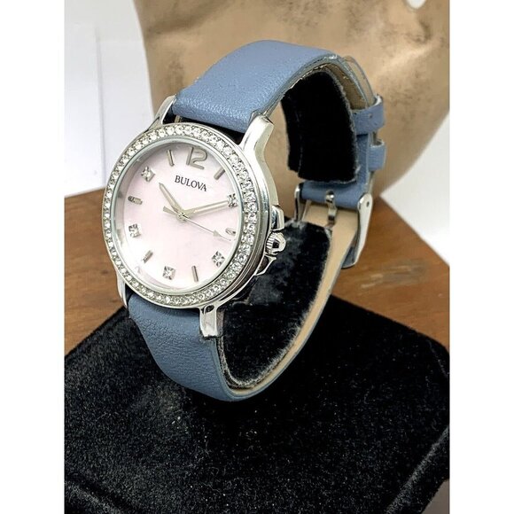 Bulova Women's Watch 96L254 Quartz Mother of Pearl Pink Dial Gemmed Leat… - Picture 2 of 13